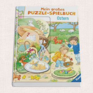 Ein buntes Oster-Puzzlebuch mit 10 großen Puzzleteilen für Kinder ab 2 Jahren.